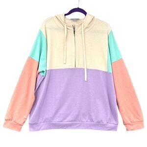 LUUKSE L0502008‎ Half Zip Hoodie Womens 1X Cotton Blend Pastel Colorblock
